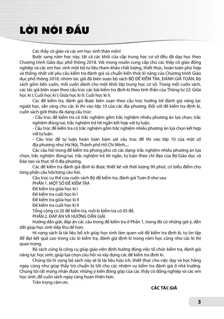 BỘ ĐỀ KIỂM TRA, ĐÁNH GIÁ TOÁN LỚP 8 (Theo chương trình GDPT 2018)